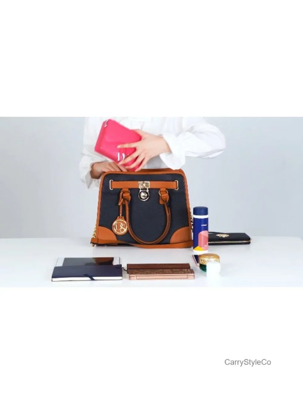 Vegan Leather Satchel Handbag Set with Wallet, Top Handle Shoulder Bag Work